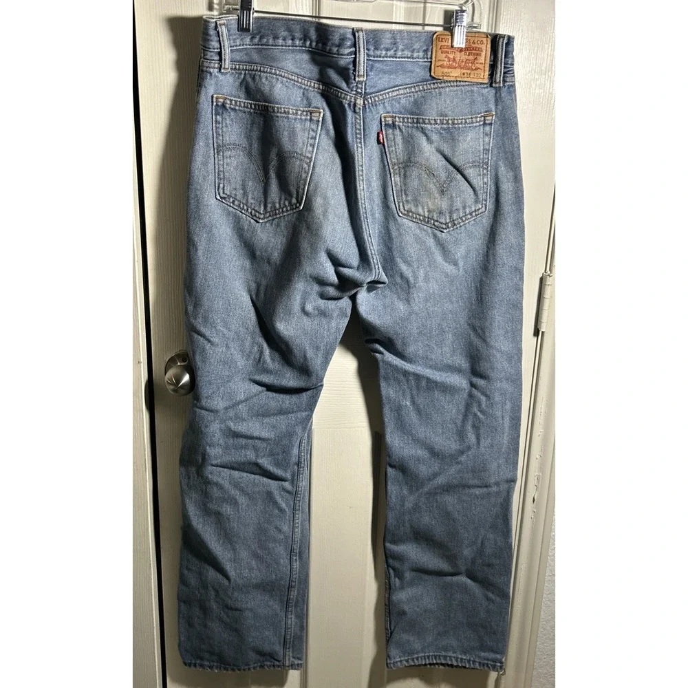 Levis 505 Denim Blue Jeans Mens 36x32 Straight Leg‎ Regular Fit